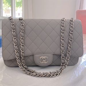 CC Grey lamb cavier leather maxi jumbo size handbag.